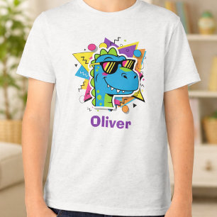 Cooler 90er-Dinosaur mit Sonnenbrille Retro-Geomet Tri-Blend Shirt