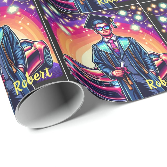 Cooler Abschluss Typ mit nettem Fahrzeug Geschenkpapier (Rolleneckpunkt)