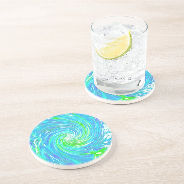 Cooler Abstrakter Retro-Aqua und Kalkgrüner Swirl Getränkeuntersetzer (Seite)