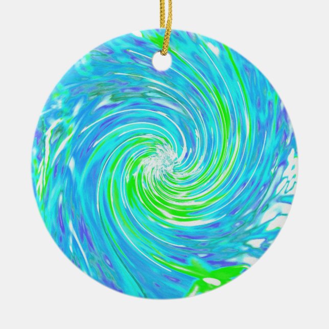 Cooler Abstrakter Retro-Aqua und Kalkgrüner Swirl Keramik Ornament (Vorne)