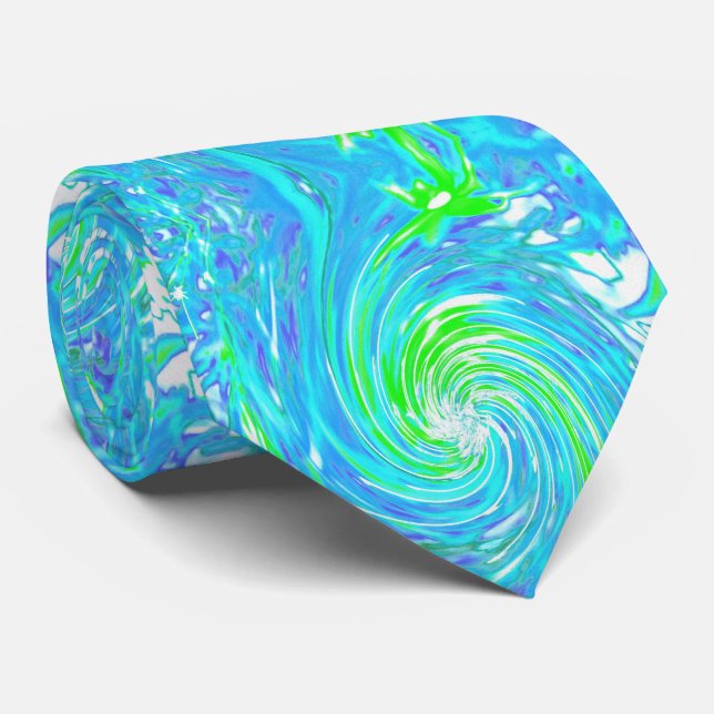 Cooler Abstrakter Retro-Aqua und Kalkgrüner Swirl Krawatte (Gerollt)