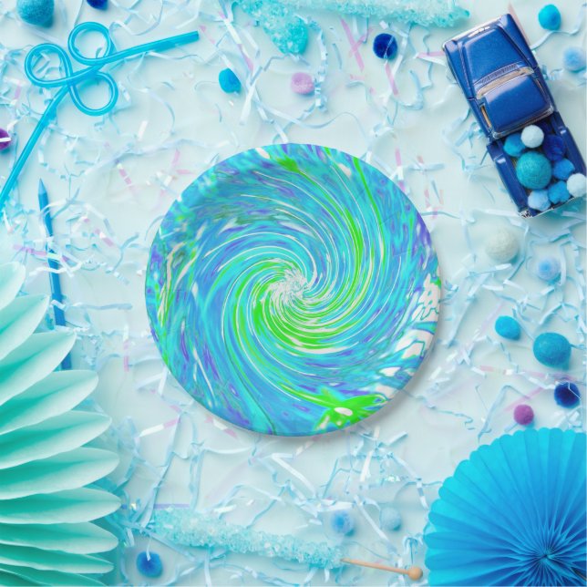 Cooler Abstrakter Retro-Aqua und Kalkgrüner Swirl Pappteller (Party)