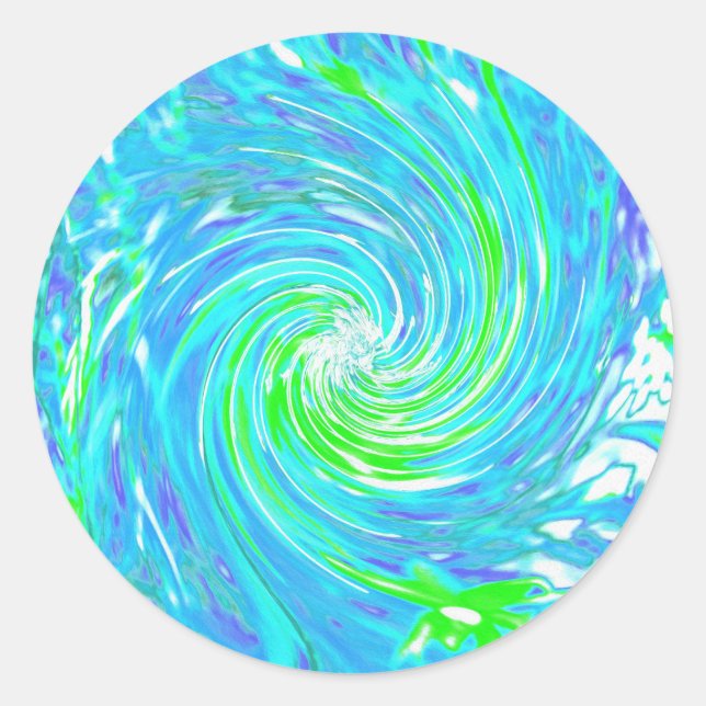 Cooler Abstrakter Retro-Aqua und Kalkgrüner Swirl Runder Aufkleber (Vorderseite)