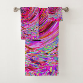 Cooler Abstrakter Retro Hot Pink und Roter Blütenw Badhandtuch Set