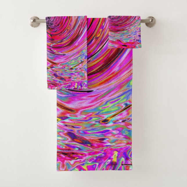 Cooler Abstrakter Retro Hot Pink und Roter Blütenw Badhandtuch Set (Insitu)