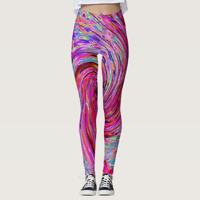 Cooler Abstrakter Retro Hot Pink und Roter Blütenw Leggings (Vorderseite)