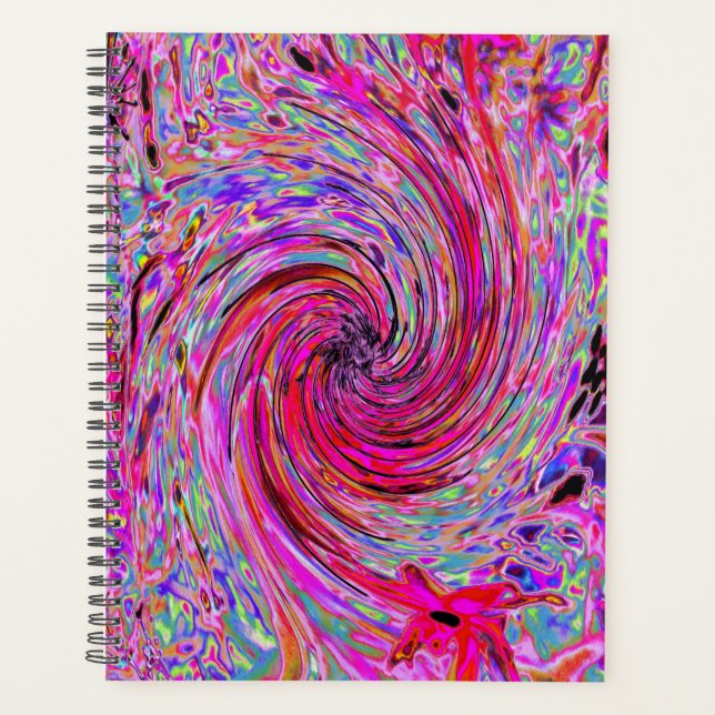 Cooler Abstrakter Retro Hot Pink und Roter Blütenw Planer (Vorderseite)