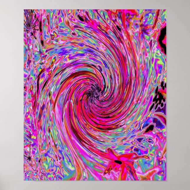 Cooler Abstrakter Retro Hot Pink und Roter Blütenw Poster (Vorne)