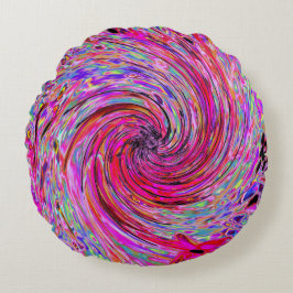 Cooler Abstrakter Retro Hot Pink und Roter Blütenw Rundes Kissen