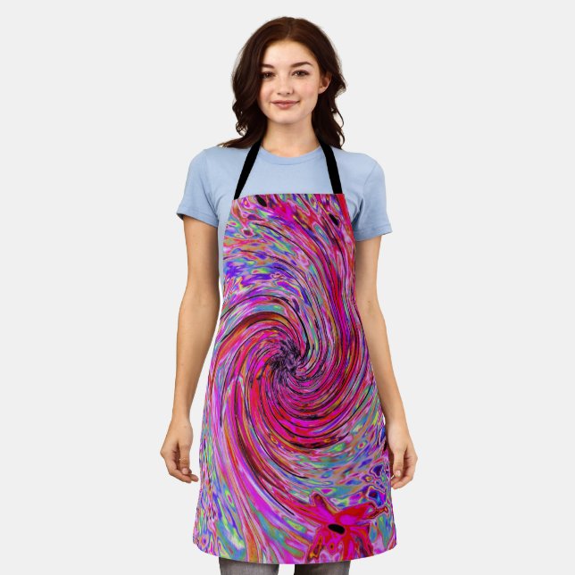 Cooler Abstrakter Retro Hot Pink und Roter Blütenw Schürze (Getragen)