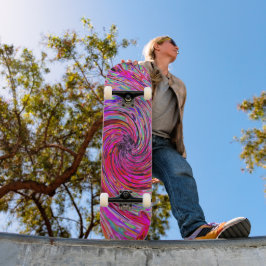 Cooler Abstrakter Retro Hot Pink und Roter Blütenw Skateboard