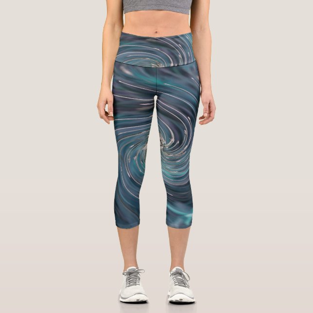 Cooler Abstrakter Retro-Schwarz und Aquamariner ko Capri Leggings (Vorderseite)