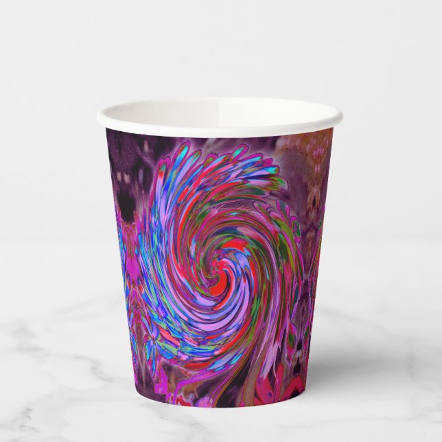 Cooler Abstrakter Rot-, Blau- und Rosatorwirbel Pappbecher (Links)