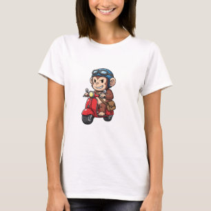 Cooler Affe Kurier fährt auf rotem Retro-Roller T-Shirt