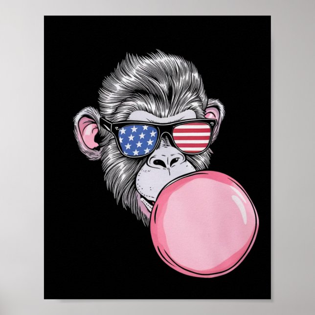 Cooler Affe mit amerikanischen Fahnen am 4. Juli Poster (Vorne)