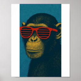 Cooler Affe mit roter Sonnenbrille Poster