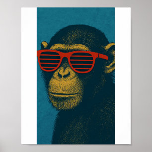 Cooler Affe mit roter Sonnenbrille Poster