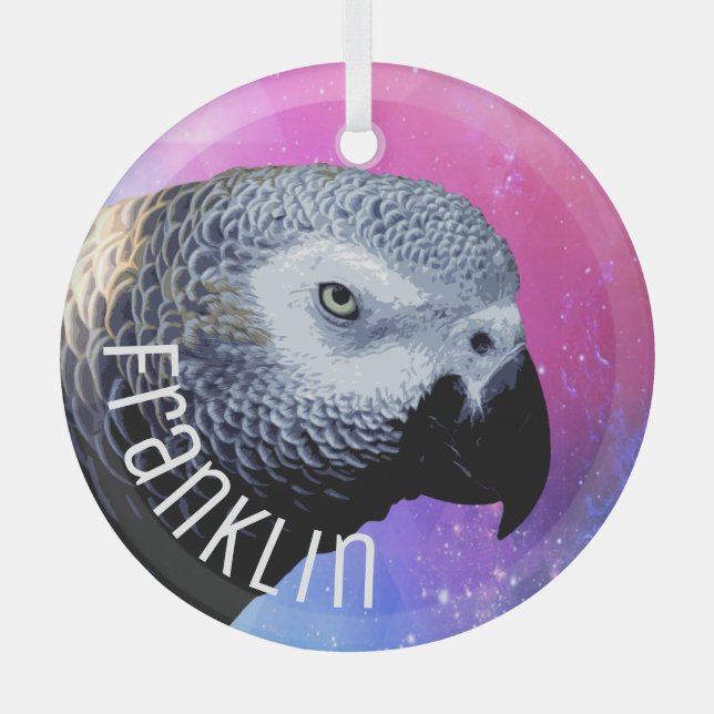 Cooler afrikanischer Papagei Rosa Lila Pet Bird Na Ornament Aus Glas (Vorderseite)