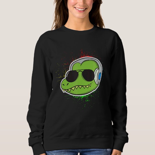 Cooler Alligator mit Kopfhörer-Alligator Sweatshirt (Vorderseite)