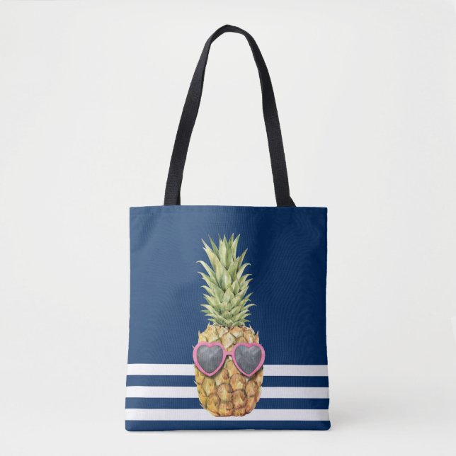 Cooler Ananas Nautical Navy Blau Streifen (Vorderseite)