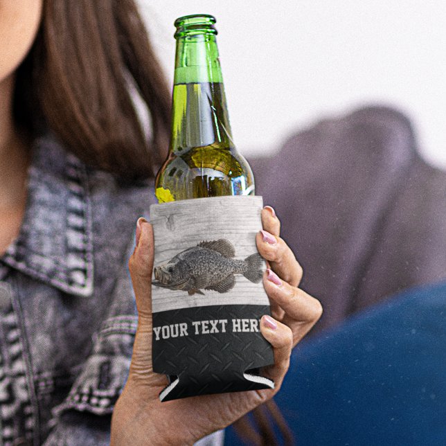 Cooler Angler mit maßgeschneiderten Rugbys Dosenkühler (Custom Crappie Fishing Koozie, add a name or a message.)