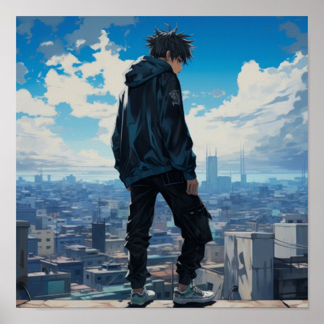 Cooler Anime-Charakter mit baggy Black Pants und B Poster (Vorne)