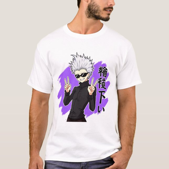 Cooler Anime-Style-White-Hair-Charakter T-Shirt (Vorderseite)