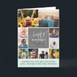 Cooler aquamariner Geburtstag 10 Foto Collage Grid Karte<br><div class="desc">Moderne,  einfache Geburtstagsform aquamarin 10 Foto Collage Gitter mit pastellfarbenen aquamarinen Minze und grau bearbeitbaren Farben und moderne Typografie,  fügen Sie Ihre Monogramm.</div>