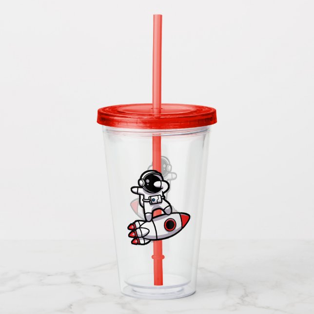 Cooler Astronaut auf der Rakete Acryltrinkbecher (Vorderseite)