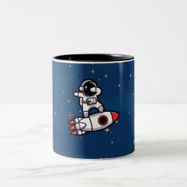 Cooler Astronaut auf der Rakete Zweifarbige Tasse