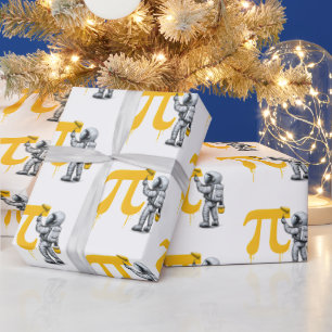 Cooler Astronaut, der das Pi-Symbol zum Pi-Tag mal Geschenkpapier