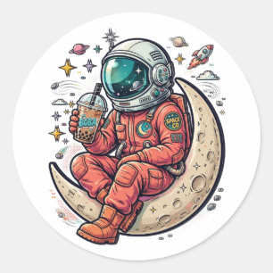 Cooler Astronaut Reitet Mond T-Shirt Weltraumlie Runder Aufkleber