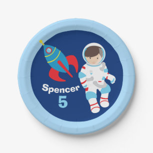 Cooler Astronautenraumflugzeug-Kindergeburtstag Pappteller