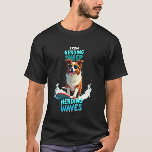 Cooler Australian Shepherd Surfer Hund T-Shirt (Vorderseite)