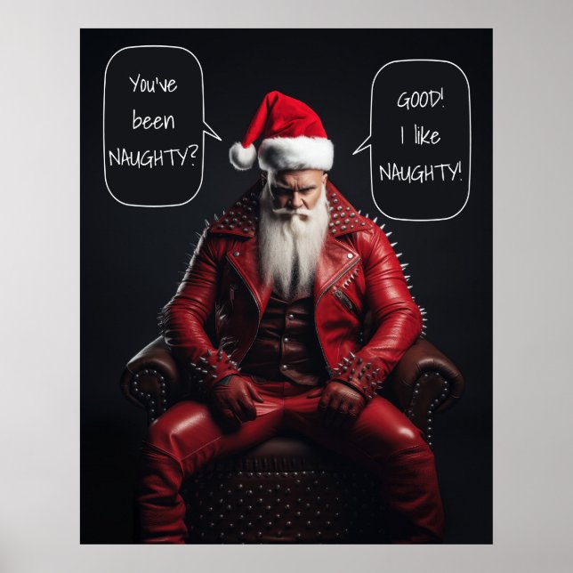 Cooler Badass Santa in Red Leather mag es schmutzi Poster (Vorne)