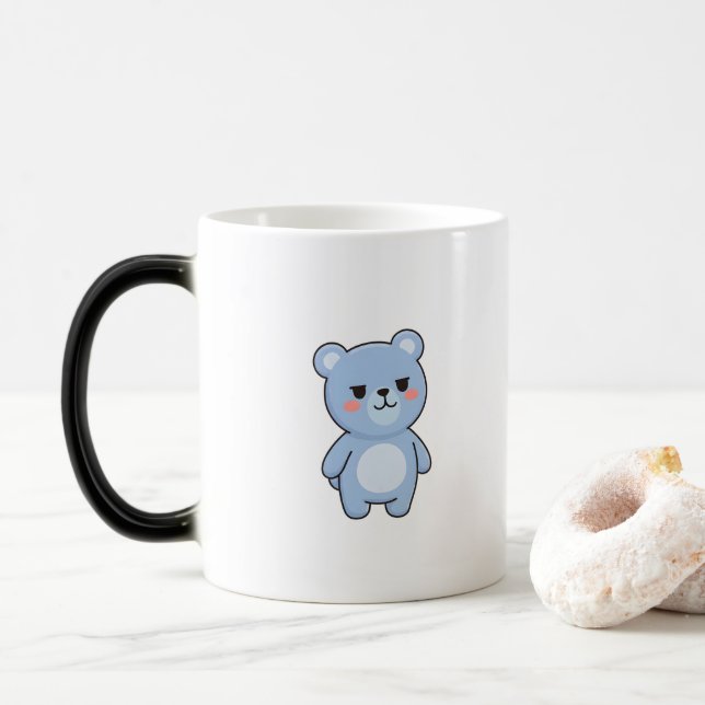 Cooler Bär Minimal Kawaii Stil Verwandlungstasse (Mit Donut)