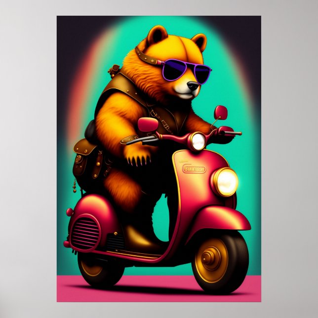 Cooler Bär mit einem rosa Scooter Poster (Vorne)