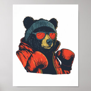 Cooler Bär mit Stühlen und Boxhandschuhen für Jung Poster