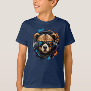 Cooler Bärenkopfhörer-Kinder-T-Shirt T-Shirt