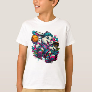 Cooler Basketball Bunny Cartoon T - Shirt für Kind