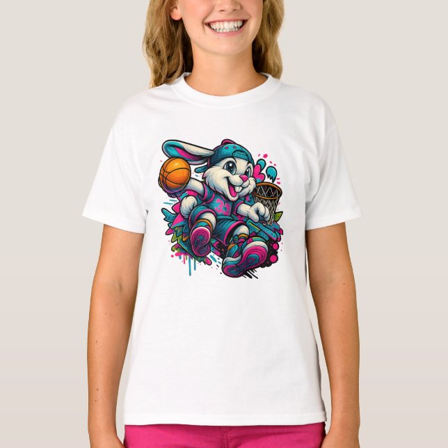 Cooler Basketball Bunny Cartoon T - Shirt für Kind (Vorderseite)