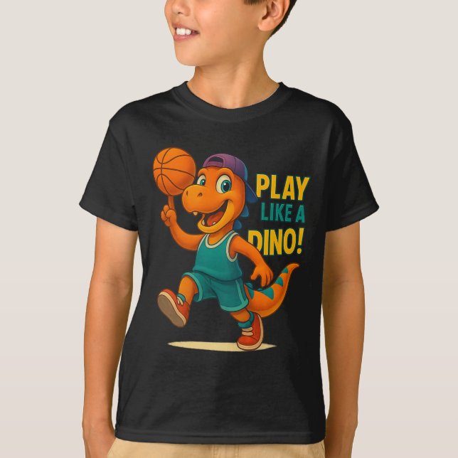 Cooler Basketball Dinosaurier Spieler Kulinarische T-Shirt (Vorderseite)