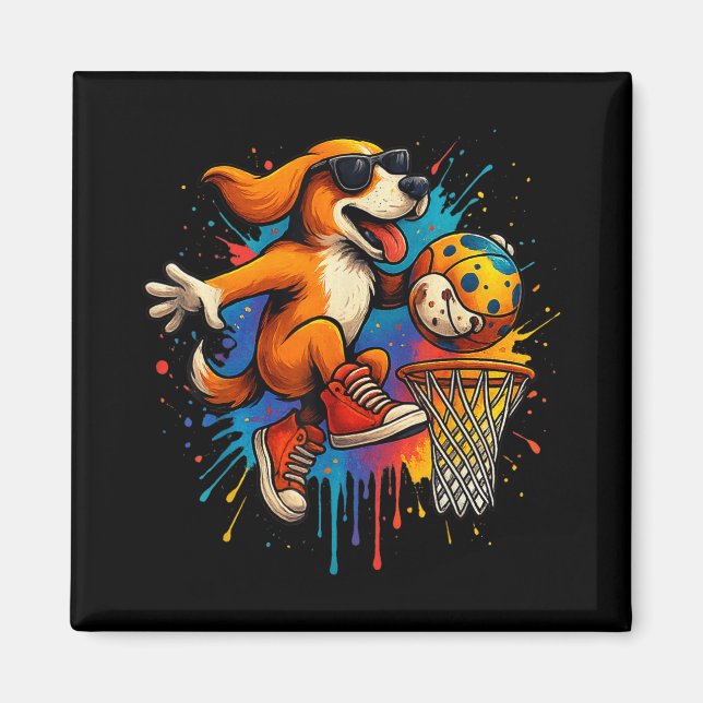 Cooler Basketball Dog Dunking Spaß Kinder Übernach Magnet (Vorne)