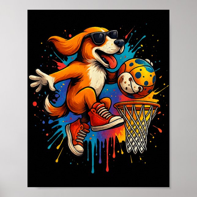 Cooler Basketball Dog Dunking Spaß Kinder Übernach Poster (Vorne)