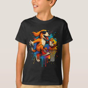 Cooler Basketball Dog Dunking Spaß Kinder Übernach T-Shirt