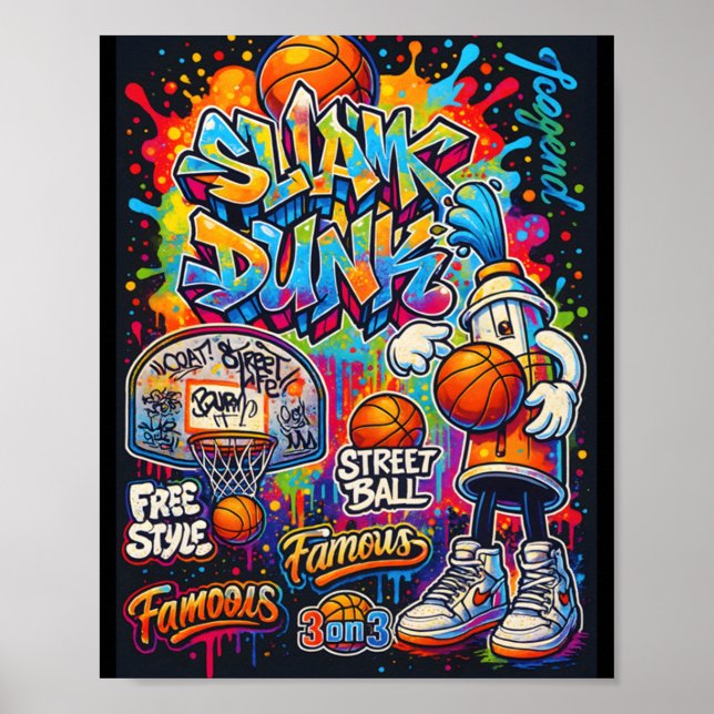 Cooler Basketball Graffiti-Stil Illustration Graph Poster (Vorne)