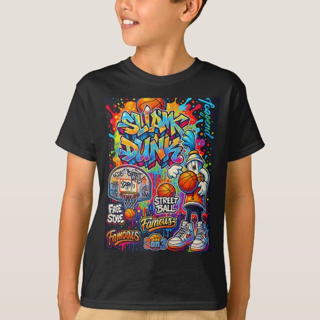 Cooler Basketball Graffiti-Stil Illustration Graph T-Shirt (Vorderseite)