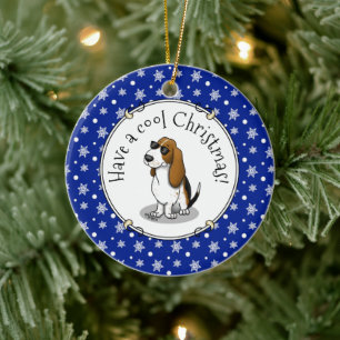 Cooler Basset Hound Hund und Sonnenbrille (Trikolo Keramik Ornament