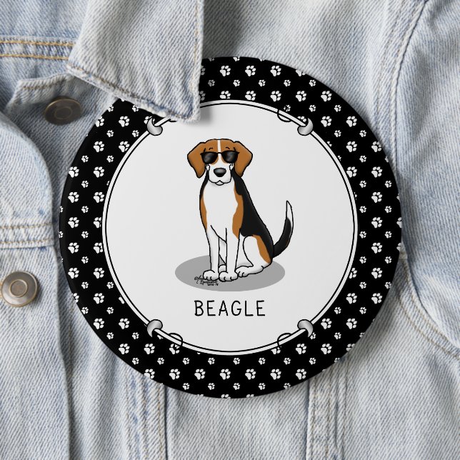 Cooler Beagle mit Sonnenbrille (Tri-Farbe 3) Funny Button (Beispiel)