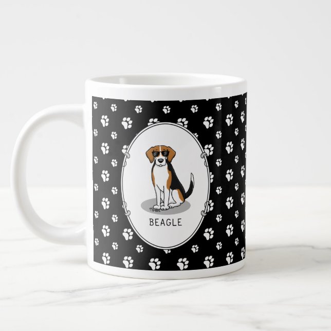 Cooler Beagle mit Sonnenbrille (Tri-Farbe 3) Funny Jumbo-Tasse (Links)